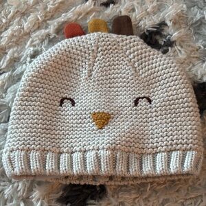 Carter's Cream Knit Turkey Thanksgiving Beanie with Colorful Accents